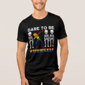 Durf Jijzelf Te Zijn Regenboog Skelet Pride Tri-Blend Shirt (Voorkant)