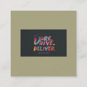 "Durf, rijd, lever.": Vierkante Visitekaartje (Achterkant)