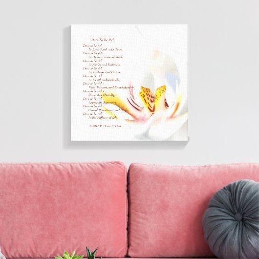 "Durf rijk te zijn" Orchidee Canvas Afdruk (Insitu (Woonkamer))