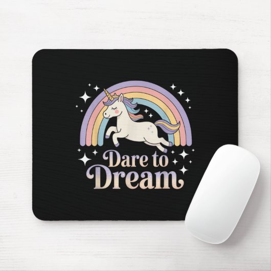 Durf te dromen Unicorn Regenboog Motivatie Muismat (Met muis)