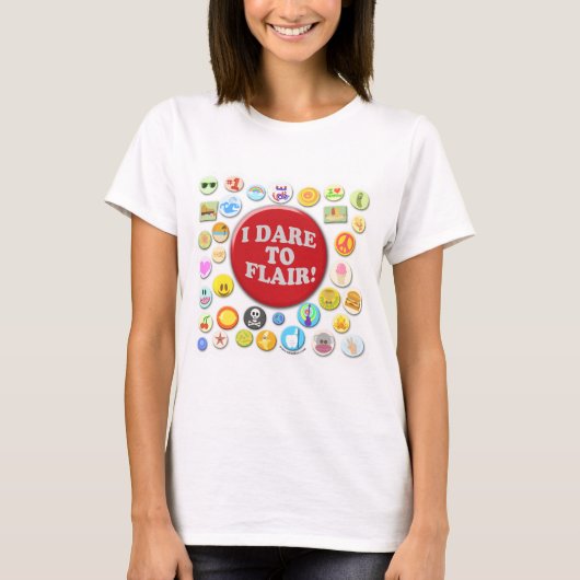 Durf te Flair Fun Pins Cartoon Design T-shirt (Voorkant)