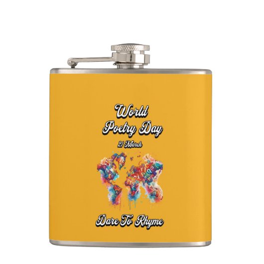 Durf te rijmen. Wereldgedichtendag. Heupfles (Voorkant)