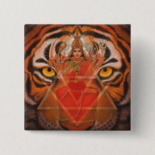 Durga en Tiger Vierkante Button 5,1 Cm