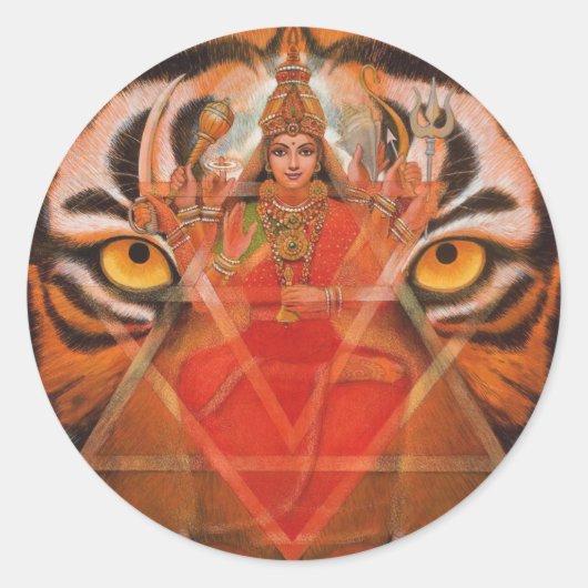 Durga & Tijger Ronde Sticker (Voorkant)
