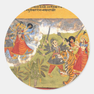 Durga vecht tegen de Daitya Raja Ronde Sticker