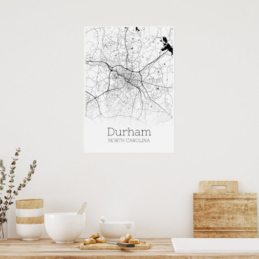 Durham Map - North Carolina - City Map Poster (Keuken)