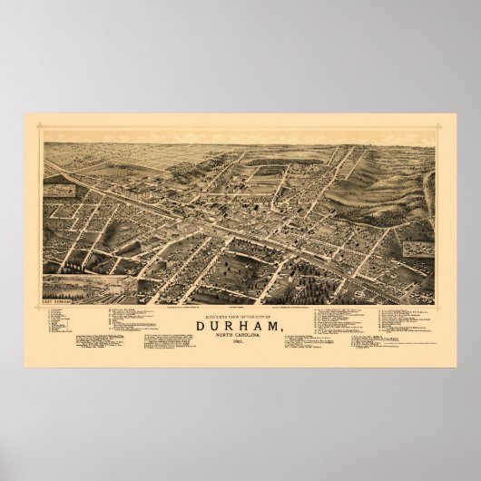 Durham, NC Panoramic Map - 1891 Poster (Voorkant)
