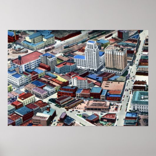 Durham North Carolina Birdseye Uitzicht Poster (Voorkant)