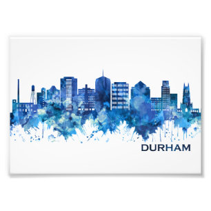 Durham North Carolina Skyline Blue Foto Afdruk