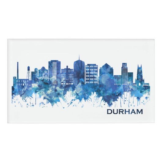 Durham North Carolina Skyline Blue Naambadge (Voorkant)