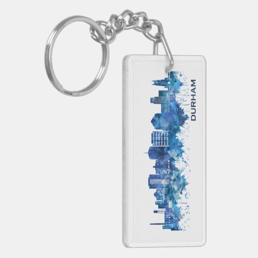 Durham North Carolina Skyline Blue Sleutelhanger (Voorkant Links)