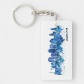 Durham North Carolina Skyline Blue Sleutelhanger (Voorkant)
