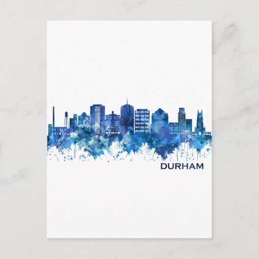 Durham North Carolina Skyline Blue Uitnodiging Briefkaart (Voorkant)