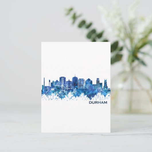 Durham North Carolina Skyline Blue Uitnodiging Briefkaart (Staand voorkant)