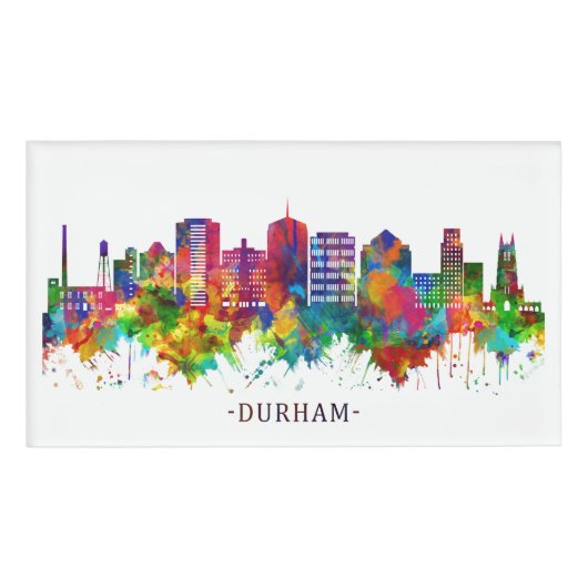 Durham North Carolina Skyline Naambadge (Voorkant)
