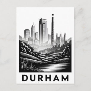 Durham North Carolina Zwart-Wit Houtsnede Briefkaart