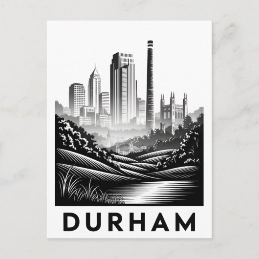 Durham North Carolina Zwart-Wit Houtsnede Briefkaart (Voorkant)
