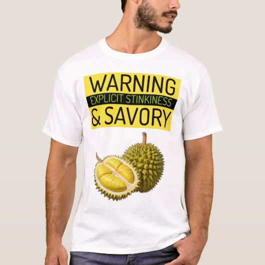 Durian: Waarschuwing: Expliciete stinkende en hart T-shirt (Voorkant)