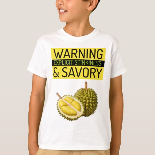 Durian: Waarschuwing: Expliciete stinkende en hart T-shirt (Voorkant)