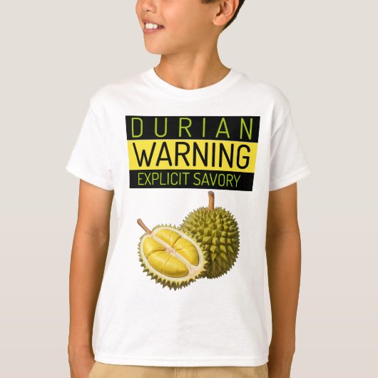 Durian: Waarschuwing: Expliciete stinkende en hart T-shirt (Voorkant)