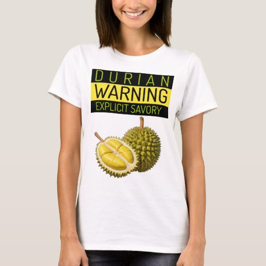Durian: Waarschuwing: Expliciete stinkende en hart T-shirt (Voorkant)