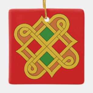 Durrow Knotwork 2016 Rood en groen Keramisch Ornament