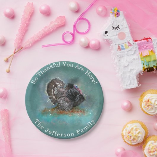 Dus bedankt dat u hier bent, Thanksgiving Turkije Papieren Bordje (Feest)