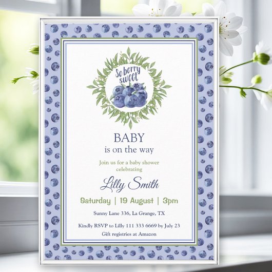 Dus Berry Sweet Baby shower Blueberry Blue Pattern Kaart