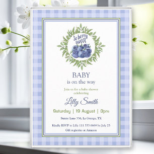 Dus Berry Sweet Baby shower Blueberry Blue Plaid Kaart