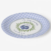 Dus Berry Sweet Blueberry Blue Plaid Baby shower Papieren Bordje (Gekanteld)