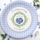 Dus Berry Sweet Blueberry Blue Plaid Baby shower Papieren Bordje