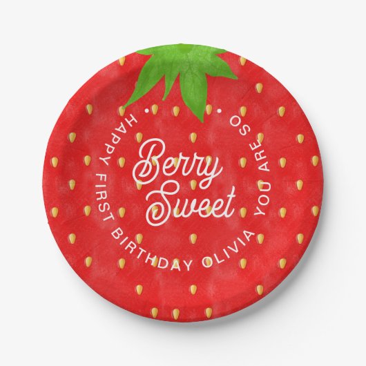 Dus Berry Sweet Strawberry Birthday Papieren Bordje (Voorkant)