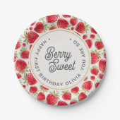 Dus Berry Sweet Strawberry Pattern Birthday Papieren Bordje (Voorkant)