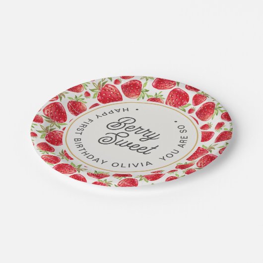 Dus Berry Sweet Strawberry Pattern Birthday Papieren Bordje (Gekanteld)