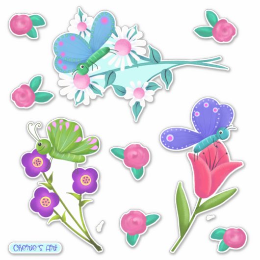 Dus  bloemen en Butterflies Sticker (Voorkant)