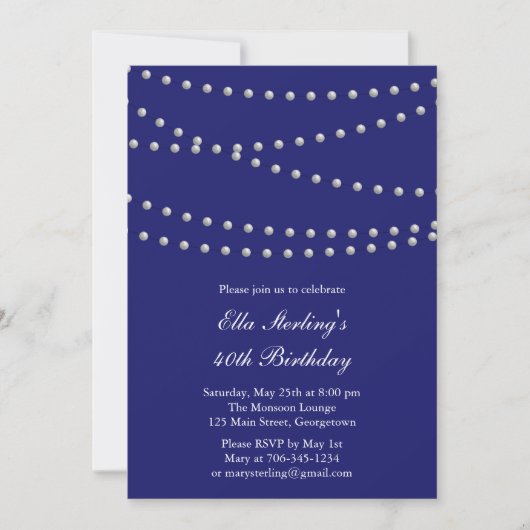 Dus Chic Pearls Birthday Invitation (indigo) Kaart (Voorkant)