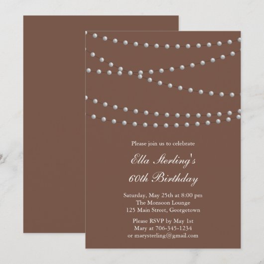 Dus Chic Pearls Birthday Invitation Kaart (Voorkant / Achterkant)