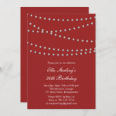Dus Chic Pearls Birthday Invitation (rood) Kaart (Voorkant / Achterkant)