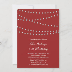 Dus Chic Pearls Birthday Invitation (rood) Kaart