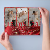 Dus Chic Red Photo Collage slaat de Date Kaart op (Hand)