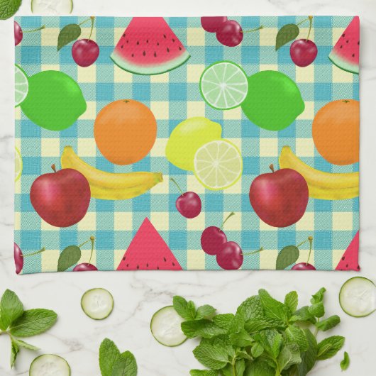 Dus Cute Fruit Aqua Checktern Theedoek (Gevouwen)