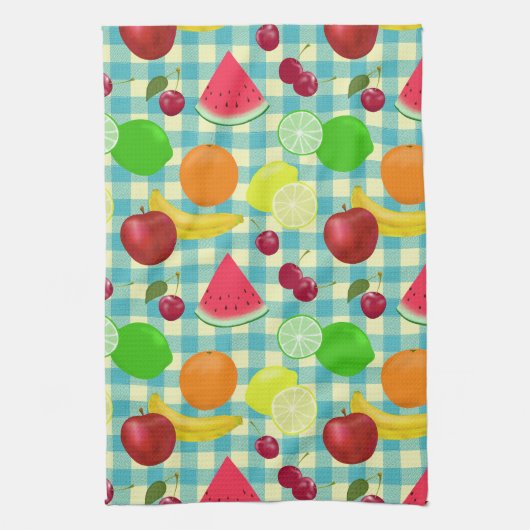 Dus Cute Fruit Aqua Checktern Theedoek (Verticaal)