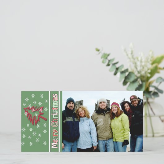 Dus Cute Merry-kerstrode pine-witte sneeuwvlokken Feestdagenkaart (Staand voorkant)