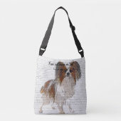 Dus Cute Papillon Dog - Brick Block Background Crossbody Tas (Voorkant)