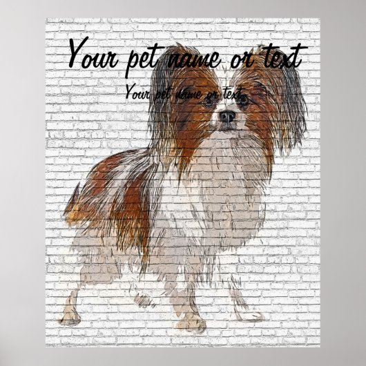 Dus Cute Papillon Dog - Brick Block Background Poster (Voorkant)