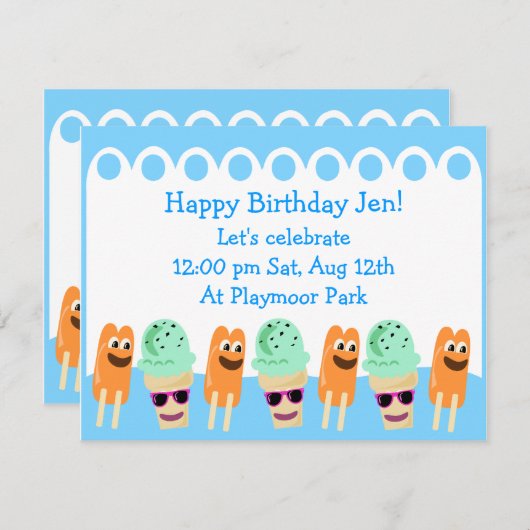 Dus Cute Summer Fun nodigt uit Kaart (Voorkant / Achterkant)