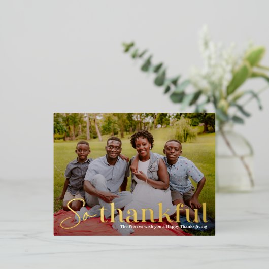 Dus dankbare Folie Foto Thanksgiving Briefkaart (Staand Voorkant)