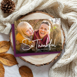 Dus dankbare foto overlay Thanksgiving Feestdagenkaart