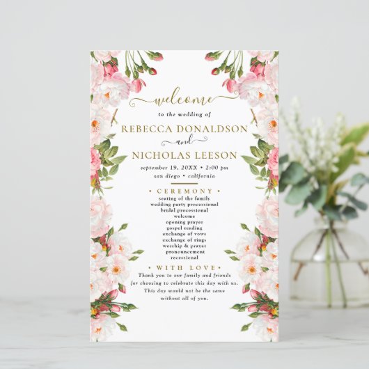 Dus Elegant Flowers Botanical Wedding Program (Staand voorkant)
