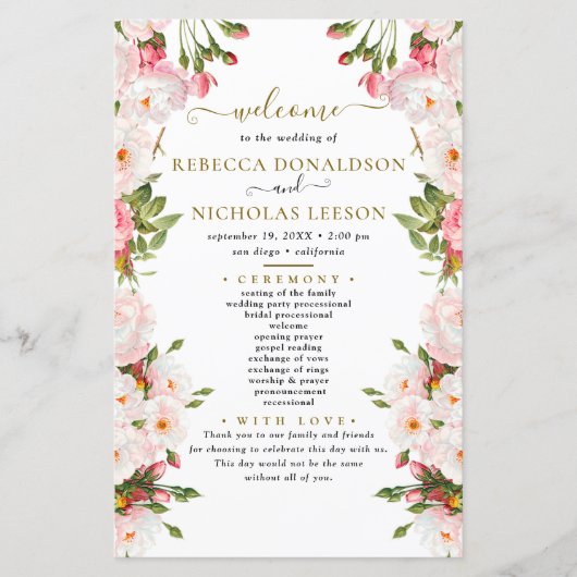 Dus Elegant Flowers Botanical Wedding Program (Voorkant)